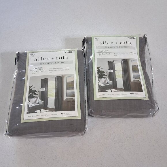 Allen+Roth Set of 2 Solid Gray Light Filtering Curtain Panels 50"x84" - Picture 1 of 11